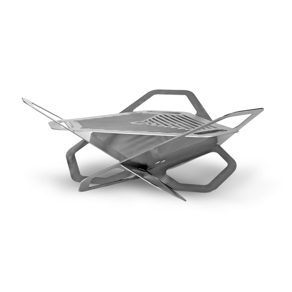 Fireflower Original firepit shown assembled with grill