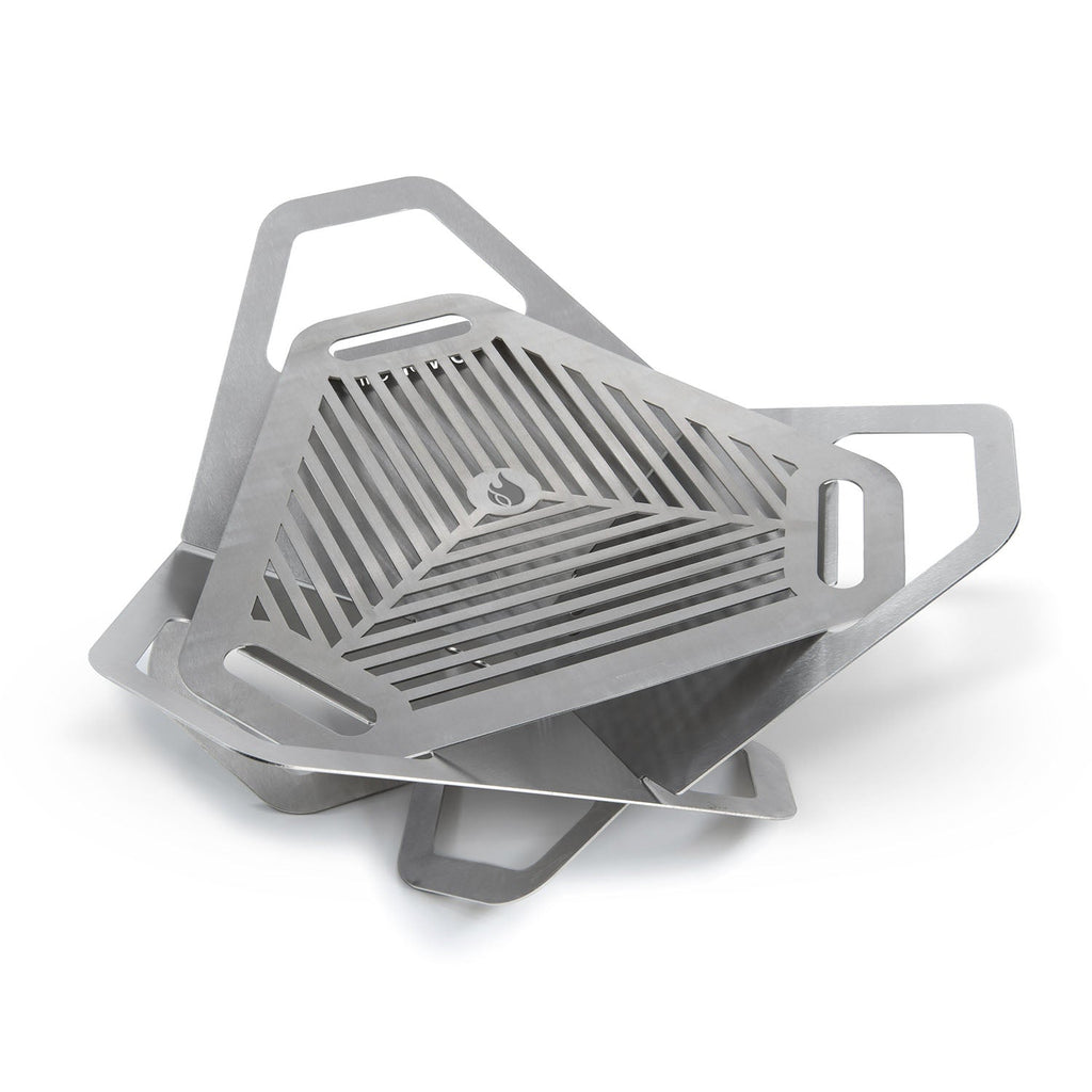 Fireflower Original firepit shown with grill accessory
