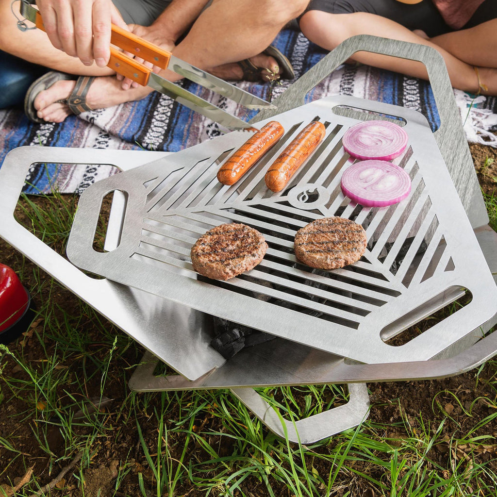 Fireflower Original backyard firepit with grill in use